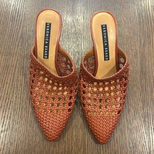 Veronica Beard Rust Woven Pointed-Toe Slip-On Mules